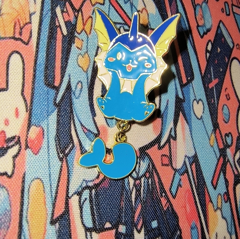 Blue and Yellow Enamel Pin Vaporeon Pokemon Anime Manga Eevee - Picture 3 of 5